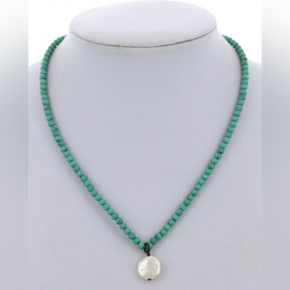 Turquoise Beaded Necklace with Pearl Pendant